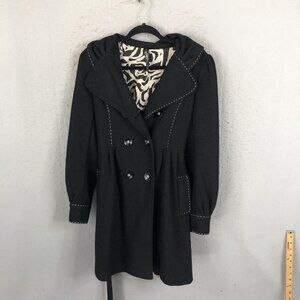 Lu Luvia Coat Womens Medium Black Boiled Wool Blend Babydoll Retro Feminine